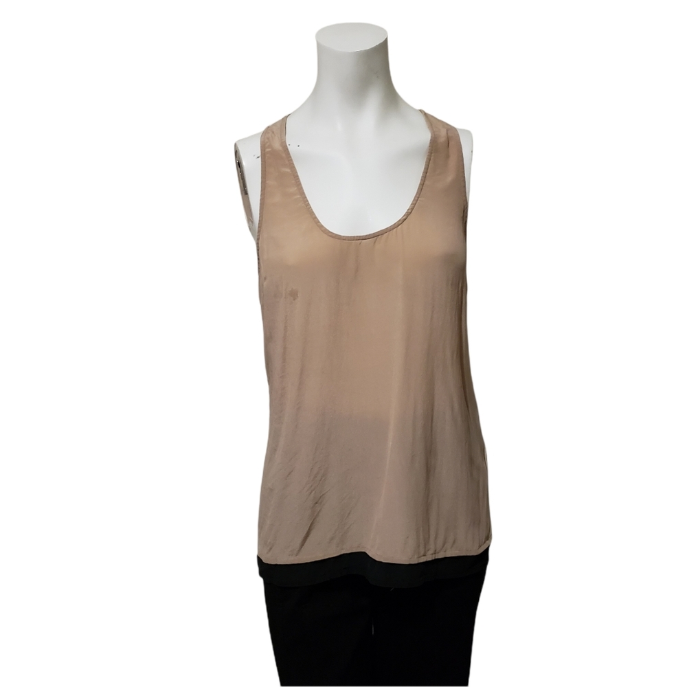 Joie 100% silk chiffon cream white & black scoop neck block tank camisole